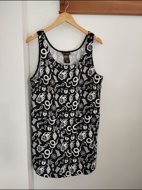 Nooworks Black and White Linen Graphic Pattern Dress